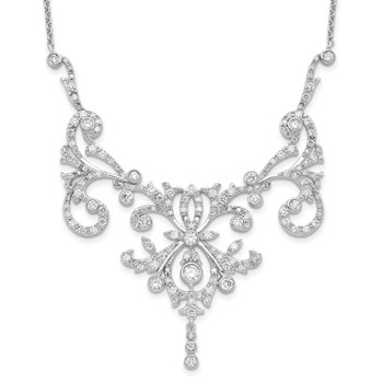Cheryl M Sterling Silver Rhodium-plated Brilliant-cut CZ Bezel Fancy Scroll 17 Inch Necklace with 2 Inch Extender