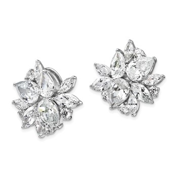 Cheryl M Sterling Silver Rhodium-plated Brilliant-cut & Marquise-cut CZ Cluster Post Omega Back Earrings — alternate view