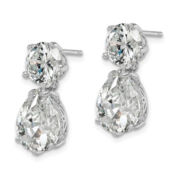 Cheryl M Sterling Silver Rhodium-plated Brilliant-cut CZ Round and Pear Shaped Post Dangle Earrings — alternate view