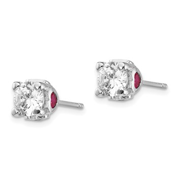 Cheryl M Sterling Silver Rhodium-plated Brilliant-cut Lab Created Ruby and Brilliant-cut White CZ with Heart Sides Stud Post Earrings — alternate view