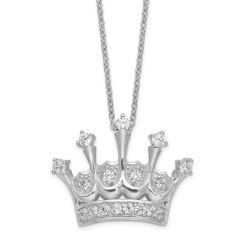 Cheryl M Sterling Silver Rhodium-plated Brilliant-cut CZ Crown 18 Inch Necklace