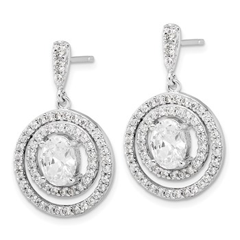 Sterling Silver Circle CZ Dangle Post Earrings — alternate view