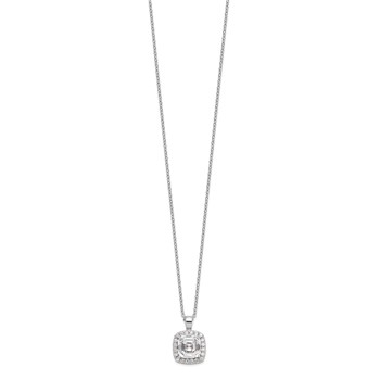 Cheryl M Sterling Silver Rhodium-plated Asscher-cut and Brilliant-cut CZ Halo 18 Inch Necklace — alternate view
