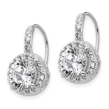 Cheryl M Sterling Silver Rhodium-plated Brilliant-cut Round CZ Halo Kidney Wire Dangle Earrings — alternate view
