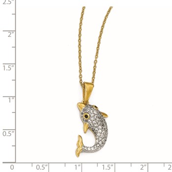 Cheryl M Sterling Silver Gold-plated w/ Rhodium CZ Dolphin 18in Necklace — alternate view