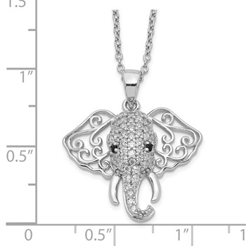 Cheryl M Sterling Silver Rhodium-plated Brilliant-cut Black and White CZ Filigree Elephant 18 Inch Necklace — alternate view