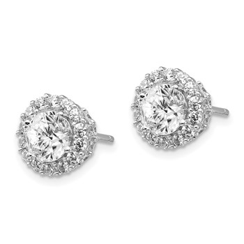 Cheryl M Sterling Silver Rhodium-plated Brilliant-cut CZ Round Halo Post Earrings — alternate view