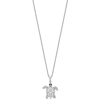 Cheryl M Sterling Silver Rhodium-plated Brilliant-cut Black Glass and Brilliant-cut White CZ Filigree Turtle 18 Inch Necklace — alternate view
