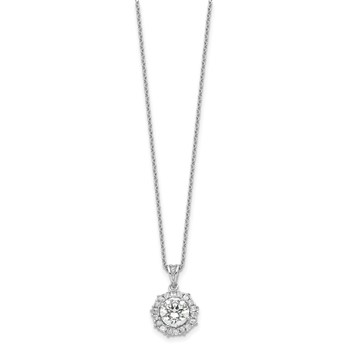 Cheryl M Sterling Silver Rhodium-plated Brilliant-cut and Emerald-cut CZ Halo 18 Inch Necklace — alternate view
