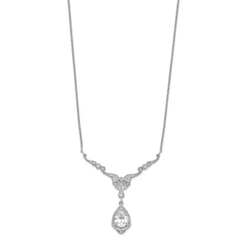 Cheryl M Sterling Silver Rhodium-plated Fancy Brilliant-cut CZ Teardrop Dangle 16 Inch Necklace with 2.25 Inch Extender — alternate view