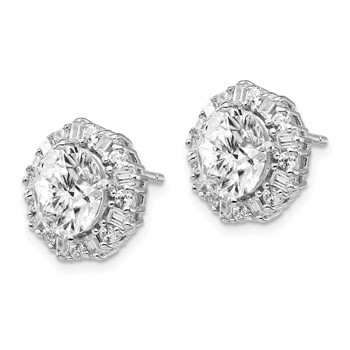 Cheryl M Sterling Silver Rhodium-plated Fancy Brilliant-cut and Emerald-cut CZ Halo Post Earrings — alternate view
