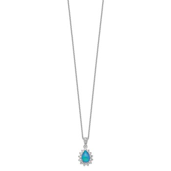 Cheryl M Sterling Silver Rhodium-plated Cabochon Lab Created Blue Opal and Brilliant-cut CZ Pear 18 Inch Necklace — alternate view
