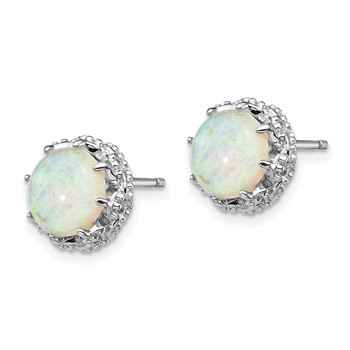 Cheryl M Sterling Silver Rhodium-plated Cabochon Lab Created Opal and Brilliant-cut CZ Post Stud Earrings — alternate view