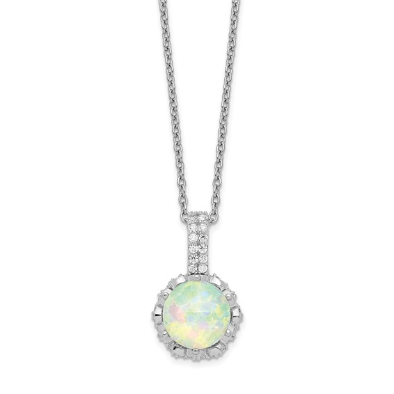 Sterling Silver Created Opal Cabochon & CZ 18