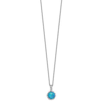 Cheryl M Sterling Silver Rhodium-plated Cabochon Lab Created Blue Opal and Brilliant-cut CZ 18.25 Inch Necklace — alternate view