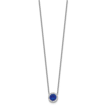 Cheryl M Sterling Silver Rhodium-plated Brilliant-cut Lab Created Dark Blue Spinel and Brilliant-cut White CZ Round Halo 18.25 Inch Necklace — alternate view