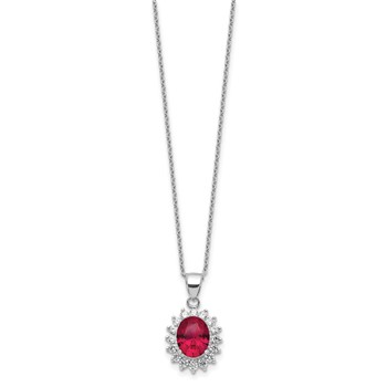 Cheryl M Sterling Silver Rhodium-plated Brilliant-cut Lab Created Ruby and Brilliant-cut White CZ Oval Halo 18.25 Inch Necklace — alternate view