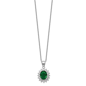 Cheryl M Sterling Silver Rhodium-plated Brilliant-cut Green Glass and Brilliant-cut White CZ Oval 18.25 Inch Necklace — alternate view