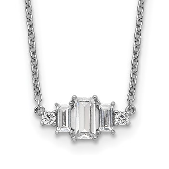 Cheryl M Sterling Silver Rhodium-plated Brilliant-cut and Emerald-cut Bar 18 Inch Necklace