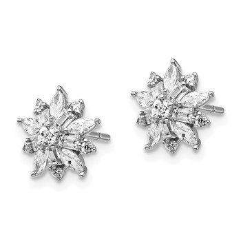 Cheryl M Sterling Silver Rhodium-plated Brilliant-cut Marquise-cut and Baguette-cut CZ Post Earrings — alternate view