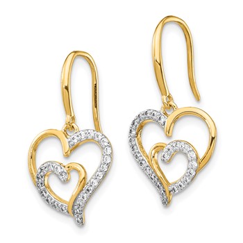 Cheryl M Sterling Silver Gold-plated Brilliant-cut CZ Heart Dangle Earrings — alternate view