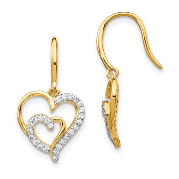 Cheryl M Sterling Silver Gold-plated Brilliant-cut CZ Heart Dangle Earrings