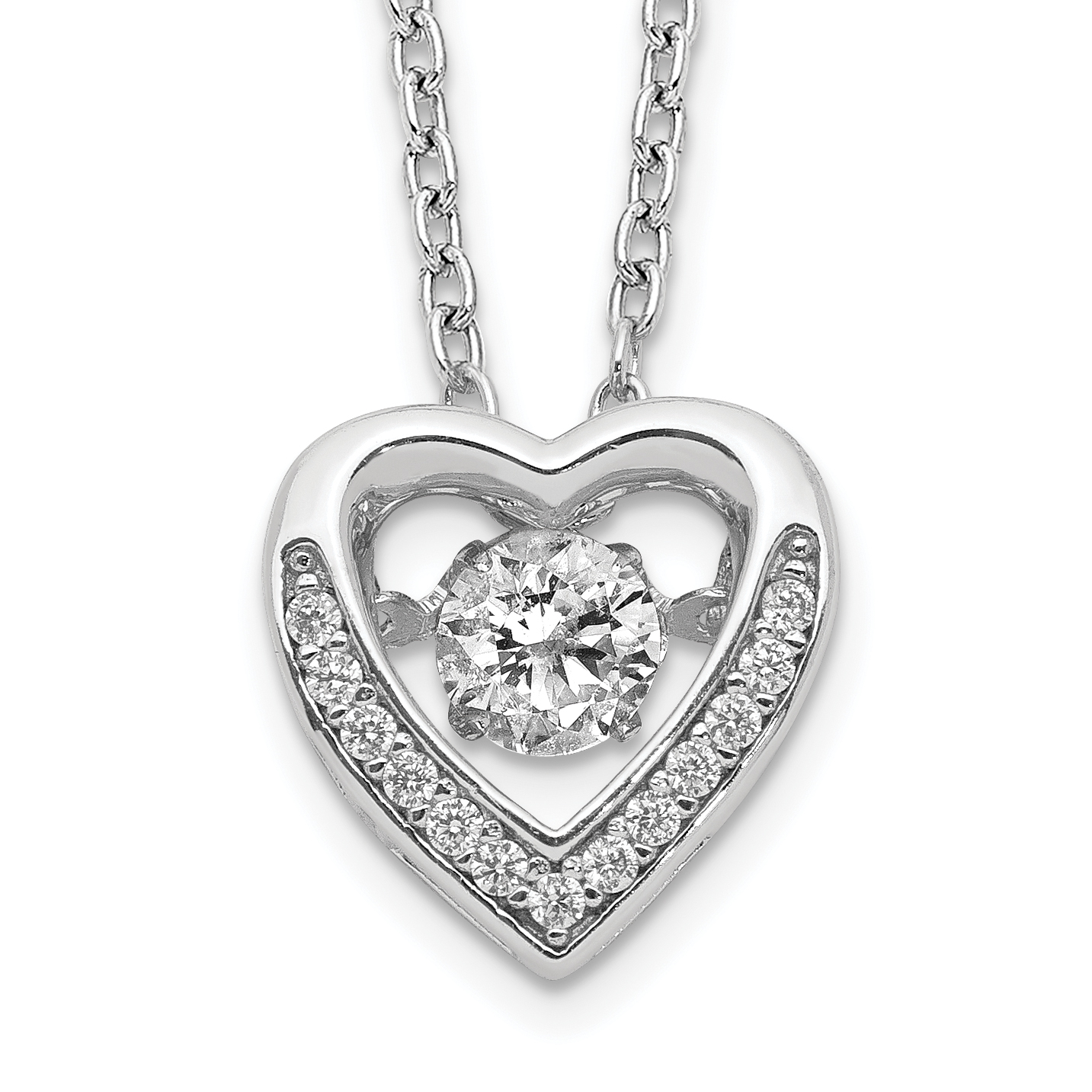 Cheryl M Sterling Silver Rhodium-plated Brilliant-cut Vibrant CZ Heart 18 Inch Necklace