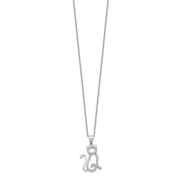 Cheryl M Sterling Silver Rhodium-plated Brilliant-cut White CZ Cat 18.25 Inch Necklace — alternate view