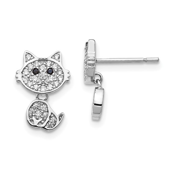 Cheryl M Sterling Silver CZ Black Cats Necklace