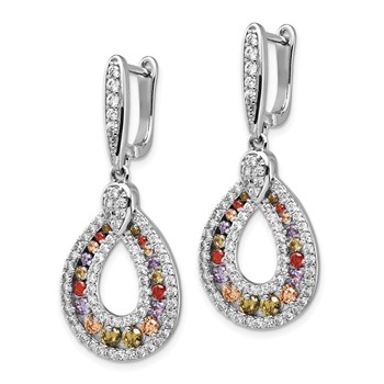 Cheryl M Sterling Silver Rhodium-plated Multi-color Brilliant-cut CZ Teardrop Hinged Post Dangle Earrings — alternate view