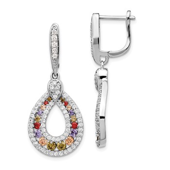 Cheryl M Sterling Silver Rhodium-plated Multi-color Brilliant-cut CZ Teardrop Hinged Post Dangle Earrings