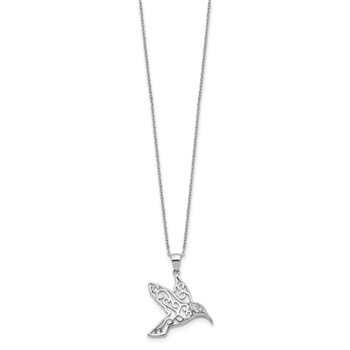 Cheryl M Sterling Silver Rhodium-plated Filigree Brilliant-cut CZ Hummingbird 18 Inch Necklace — alternate view