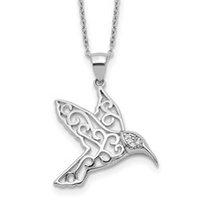 Cheryl M Sterling Silver Filigree Hummingbird CZ Pendant Necklace