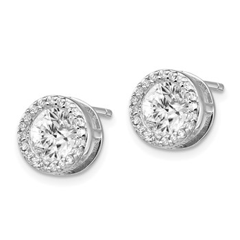 Cheryl M Sterling Silver Rhodium-plated Brilliant-cut CZ Halo Post Earrings — alternate view
