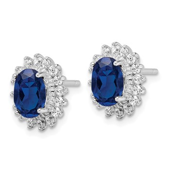 Cheryl M Sterling Silver Rhodium-plated Brilliant-cut Lab Created Dark Blue Spinel and Brilliant-cut White CZ Oval Halo Post Earrings — alternate view