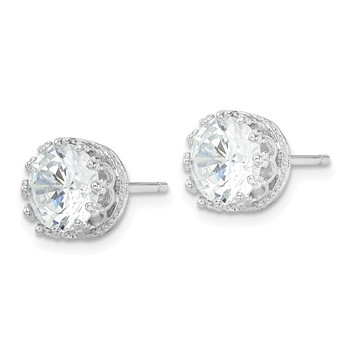 Cheryl M Sterling Silver Rhodium-plated Brilliant-cut CZ 8mm Crown Post Stud Earrings — alternate view
