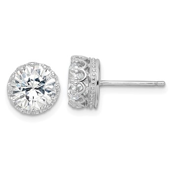 Cheryl M Sterling Silver Rhodium-plated Brilliant-cut CZ 8mm Crown Post Stud Earrings