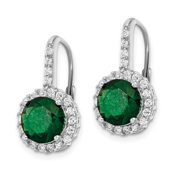 Cheryl M Sterling Silver Rhodium-plated Brilliant-cut Green Glass and Brilliant-cut White CZ Halo Leverback Earrings — alternate view