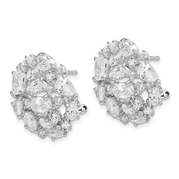 Cheryl M Sterling Silver Rhodium-plated Cushion-cut Marquise-cut & Brilliant-cut CZ Cluster Dome Post Omega Back Earrings — alternate view