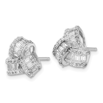 Cheryl M Sterling Silver Rhodium-plated Baguette-cut and Brilliant-cut CZ Love Knot Post Earrings — alternate view
