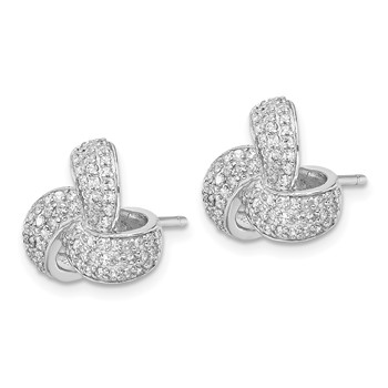 Cheryl M Sterling Silver Rhodium-plated Brilliant-cut Pave CZ Love Knot Post Earrings — alternate view