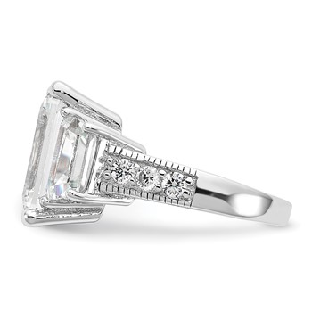 Cheryl M Sterling Silver Rhodium-plated Fancy Emerald-cut and Brilliant-cut CZ 3 Stone Ring — alternate view
