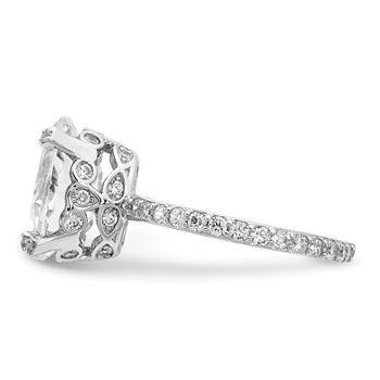 Cheryl M Sterling Silver Rhodium-plated Brilliant-cut CZ Oval Center with Side Stones Ring — alternate view