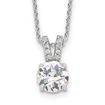 Cheryl M Sterling Silver Rhodium-plated Brilliant-cut 8mm Round CZ with CZ Split Bail 18 Inch Necklace