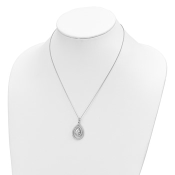 Cheryl M Sterling Silver Rhodium-plated Brilliant-cut CZ Double Halo Pear Shaped 18 Inch Necklace — alternate view
