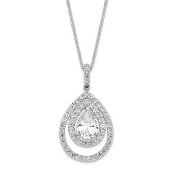Cheryl M Sterling Silver Rhodium-plated Brilliant-cut CZ Double Halo Pear Shaped 18 Inch Necklace