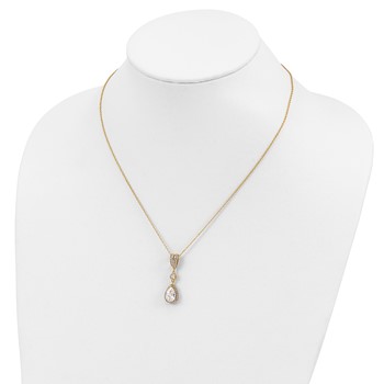 Cheryl M Sterling Silver Gold-plated Brilliant-cut CZ Teardrop and Bezel Halo 18 Inch Necklace — alternate view