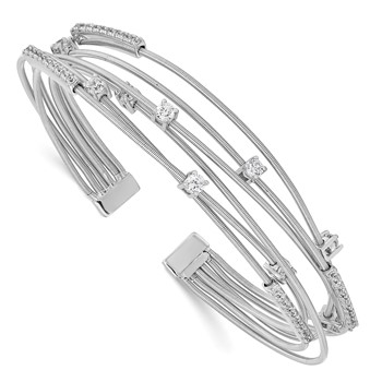 Cheryl M Sterling Silver Rhodium-plated Brilliant-cut CZ Flexible Bangle