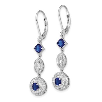 Cheryl M Sterling Silver Rhodium-plated Cushion-cut/Brilliant-cut Blue Glass and Brilliant-cut White CZ Leverback Dangle Earrings — alternate view