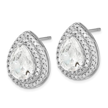 Cheryl M Sterling Silver Rhodium-plated Brilliant-cut Pear Shaped CZ Double Halo Post Earrings — alternate view